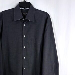 Canali Dress Shirt Black Micro Pattern Long Sleeve Cotton Made in Italy XL